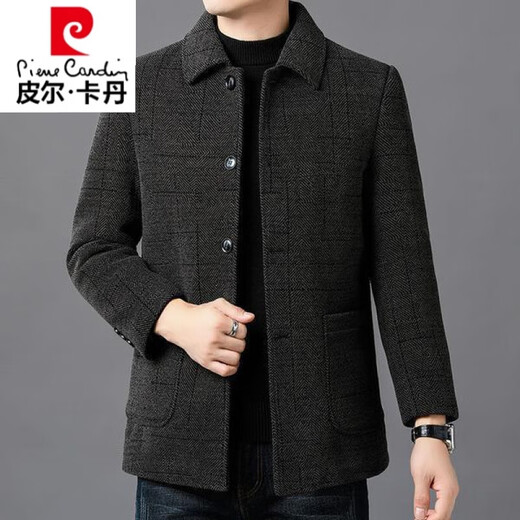 Pier Cardin high-end double-sided cashmere coat for men in winter thick middle-aged and elderly daddy casual jacket for men wool wool coat button Chenille-coffee color [medium-length style] 175/88A