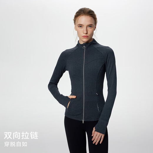 粒子狂热运动外套女修身高弹力显瘦磨毛绒感亲肤长袖JK006 灰蓝牛仔-SN-695-NEW XL