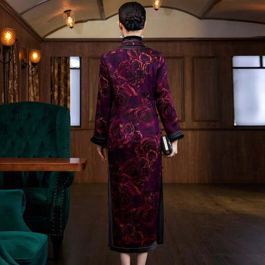 Xiyue Chinese style Wu Ling silk mulberry silk quilted warm long cheongsam dress 2025 winter new year picture color L (weight 105~115)