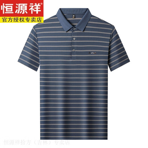 
Hengyuanxiang mulberry silk short-sleeved T-shirt for men's lapel summer middle-aged embroidered silk striped polo sweatshirt 13563#blue 48/M [Suggested 100-120Jin [Jin equals 0.5 kg]]