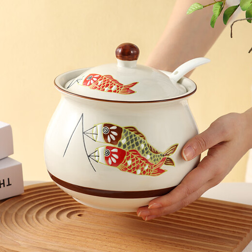 Baijie Ceramic Lard Jar Seasoning Jar High Temperature Resistant Household Large Capacity Sugar Salt Chili Oil Jar Ceramic Jar Set Large