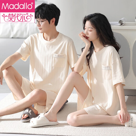 
Modal couple pajamas summer pure cotton short sleeve shorts women's sweet and fashionable men's casual large size can be worn outside home clothes AQT683 2XL (180) Women's L+ men's XXL