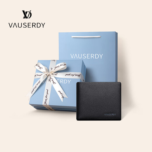 VAUSERDY范赛迪【七夕礼物】男士钱包男真皮头层牛皮高档奢侈短款商务皮夹送男友 V609016【精美礼盒包装】