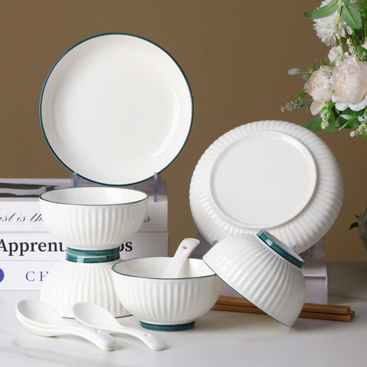 Wanxiang European light luxury ceramic tableware and dishes set underglaze color bowl rice bowl dish plate bowl chopsticks bowl set 18 pieces