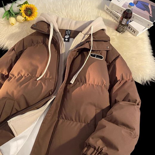 NASA BASE fake two-piece cotton jacket for men in winter, thickened trendy brand down jacket, junior and high school student winter clothing, cold-proof cotton-padded jacket, light blue M /110-140Jin Jin equals 0.5 kg