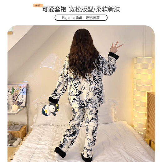 莫代尔2025新款睡衣毛绒珊瑚绒家居服秋冬季天女法兰绒加绒加厚大码套装 6623旗舰款 女M码(建议体重80-100斤)