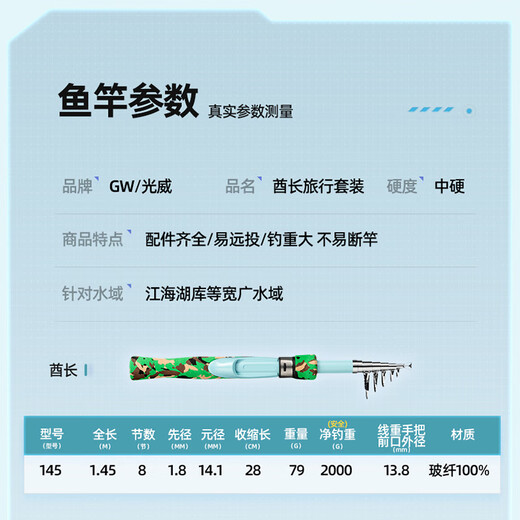 Guangwei (GW) 1.45m Chief Travel Set Portable Fishing Rod Sea Rod Set Combination Light Sea Water Dual-purpose Fishing Rod Fishing Tool