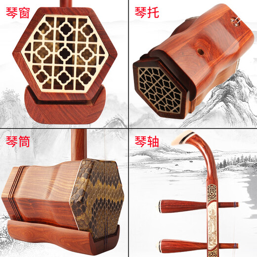 
Daoyun Red Sandalwood Erhu beginner professional performance-level adult playing Erhu instrument DY6623 Small-leaf Red Sandalwood Erhu (bone carving style)