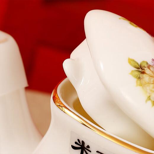 Porcelain Beauty Seasoning Jar Kitchen Supplies Seasoning Box Ceramic Seasoning Jar Box Storage Jar 21 Combination Set Seasoning Bottle Old Model 2+1 Golden Peony