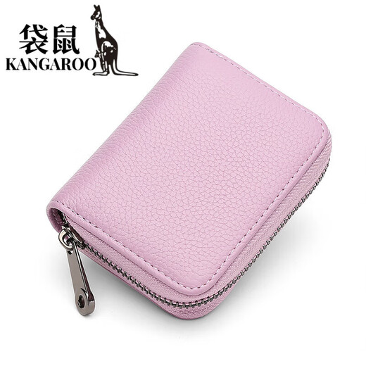 袋鼠（KANGAROO）精致风琴卡包男女头层牛皮防盗刷大容量卡套小巧卡夹零钱包 粉色12卡+2个多功能位