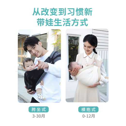 Bemobo抱娃神器小月龄背带婴儿背带四季外出简易前抱式背娃小孩子背巾 奶白升级款-PBS旋钮科技升级