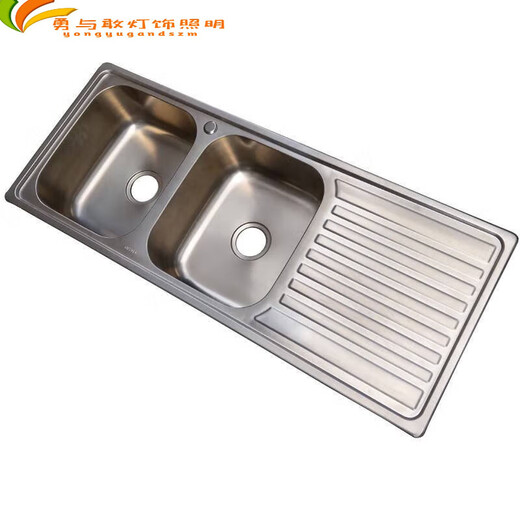 君默304不锈钢水槽双槽加长带解冻板不锈钢台盆一体拉伸洗菜盆S12048