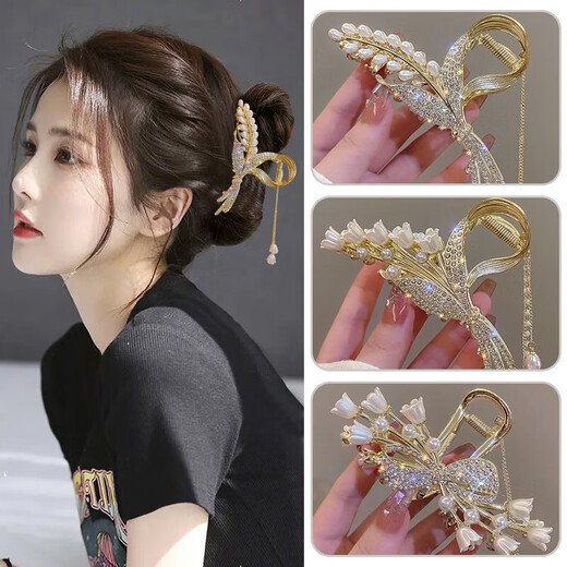 古耐高端麦穗发夹后脑勺2025新款发卡头饰女士鲨鱼夹大号盘发抓夹子 麦穗流苏发夹三件套