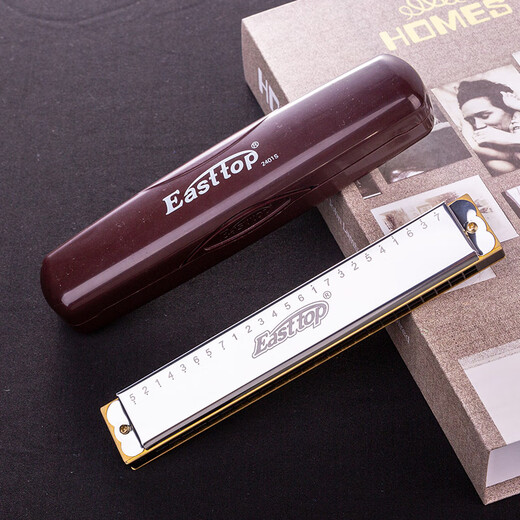 东方鼎（EAST TOP）24孔复音口琴银色盖板红色塑盒T2401S