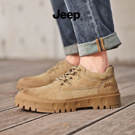 Jeep men's shoes 2025 summer new low top fashion casual thick sole shoes men's work shoes retro Martin boots khaki 41