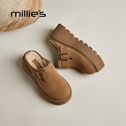 妙丽雪地靴女厚底增高加绒包头时尚潮流勃肯鞋2025冬季新款 驼色 37 (235mm) 标准码