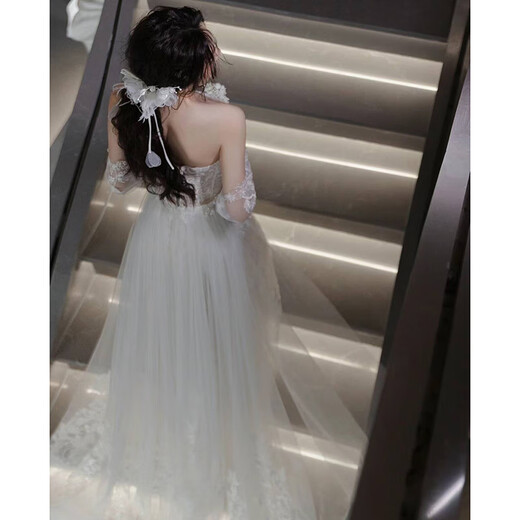 H-Ked Light Hochzeitskleid Braut Hauptgarn High-End französische Spitze trägerloser Fischschwanzausschleier Temperament Schwanzkleid weiß M.