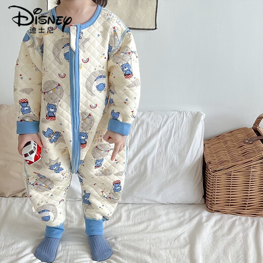 Disney pure cotton boys and girls onesie sleeping bag autumn and winter pajamas baby thickened baby anti-kick quilt warm home clothes pink bunny 130
