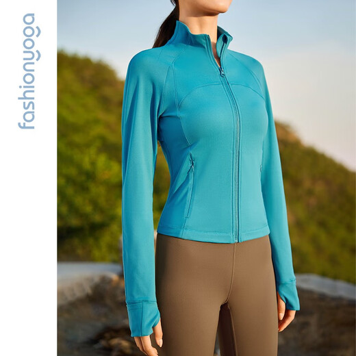 
Fansheng Yoga running fitness clothing for women slim waist-hugging short long-sleeved nude elastic sports jacket jacket cardigan FC12858 nude white M