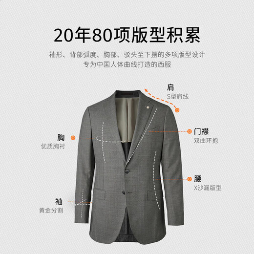 Vicutu Herrenanzug rein Wolljacke Business Formale Wear VBS21112010 Grau 180/96a