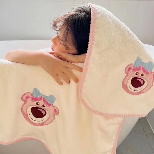 Porphyry Oak Strawberry Bear Bath Towel Cute Girl Heart Ins Soft Absorbent Quick-drying Bath Towel Can Be Wrapped In Thick Couple Face Towel White + Pink Bath Towel + Towel Couple Girlfriend 7