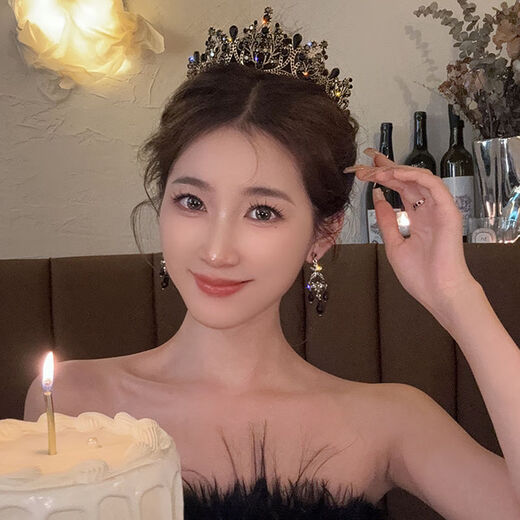 Birthday crown tiara for girls baroque high-end lady goddess party crown tiara headband photo guide J crown + earrings two-piece set