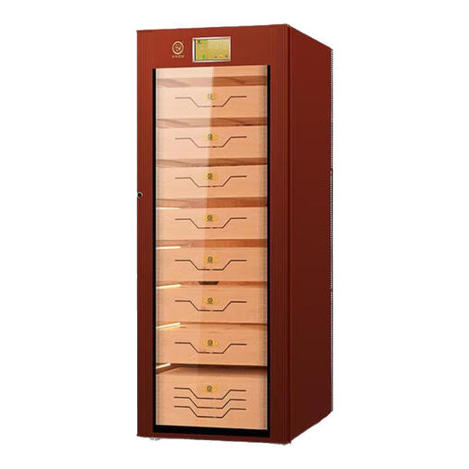 Bulldog cigar cabinet, constant temperature and humidity, moisturizing, eggplant cultivation, humidity control, ammonia removal, red wine compressor, WiFi solid wood shell, cedar wood, German fingerprint password lock, high-end divine dog VC528PLUS VC528PLUS divine dog with fingerprint password lock WiFi+brown