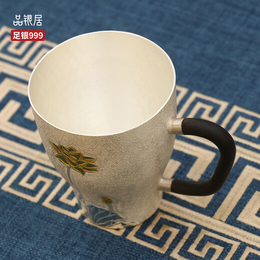 Pinyinju Pure Silver 999 Pure Silver Cup Silver Water Cup Mug Handmade Silver Tea Set Full Silver Cup Large Lotus Silver Cup Master Cup (about 200g)
