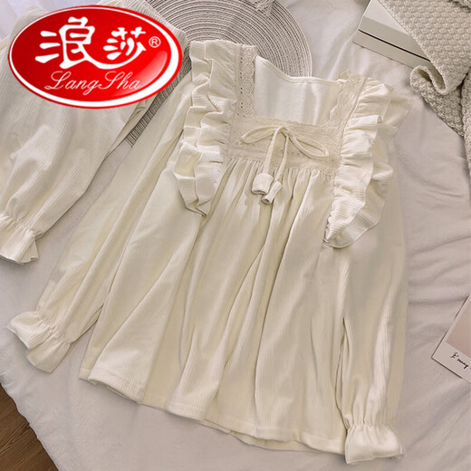 Langsha (Langsha) Japanischer junger Meister Pyjamas für Frauen im Frühjahr, Herbst, Winter und Sommer dreiteils Set Sweet Princess Style Pure Cotton Kurzärmel-Hauskleidung SX-9904-1# Aprikosenfarbe [Rock] L [100-120jin [Jin gleich 0,5 kg]]]