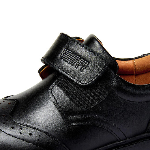 斯纳菲男童皮鞋春秋头层牛皮儿童校园学生演出黑皮鞋中大童单鞋黑色35