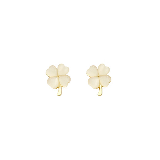 Four-leaf clover cat's eye stone earrings 2024 new temperament niche design light luxury high-end earrings for women four-leaf clover gold one pair
