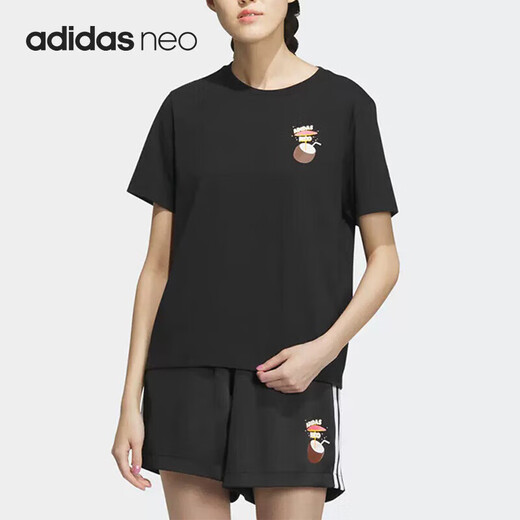 阿迪达斯（adidas）短袖T恤女装夏季新款运动服经典简约舒适宽松透气休闲圆领半 IP3878黑色 S