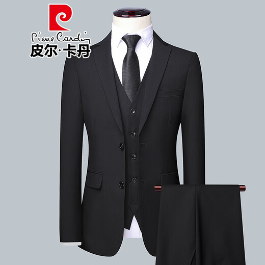 Pierre Cardin Suit Suit Men's Slim Suit Jacket Business Formal Suit Men's Professional Wear Groom and Groomsman Formal Knitted 605-Navy Blue Three-piece Suit (Suit + Vest + Pants) L 175 Recommended weight 115-130 Jin Jin equals 0.5 kg