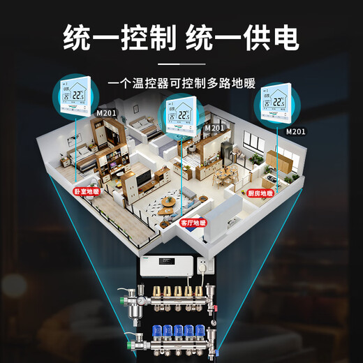 Nanxian Intelligent Constant Temperature Floor Heating Water Distributor Full Copper Water Distributor Temperature Control Wired Wireless System - Connected to Mijia APP M2 Wired Branch 6 Channels