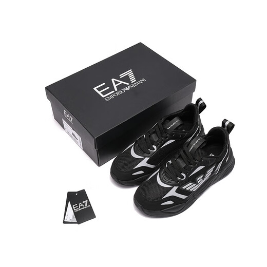 阿玛尼（ARMANI）EA7 男士网眼系带厚底休闲运动鞋 X8X070 XK165 M826 黑色银色鹰标LOGO 44 —品牌原码 44