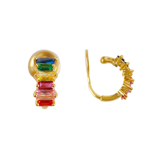 Meng Junchen Colorful Zircon Mosquito Repellent Disc Ear Clips Without Piercing Women's High-End Earrings Contrast Color Earrings Circles Small Painless Earrings Ear Clips + Rubber Pads