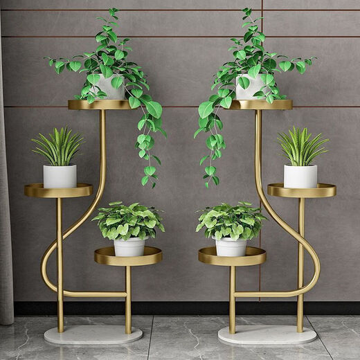 Menghui Nordic Flower Pot Ivy verde Sala de estar suculenta Balcón Interior Balcón de alta capa Rack de piso decorativo Rack Light Luxury Flower Rack [base de mármol 50 cm] Luz de tres capas de tres capas de lujo de lujo de lujo