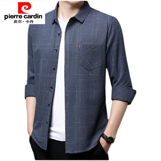 Pier Cardin High-End Pure Cotton Long-Ärmeln Hemd für Männer Frühling und Herbst Echtes Taschenmeister im mittleren Alter losen großer Hemd für Männer und Samt verdickte 6626 Blau 180/2xl 145-160jin [Jin entspricht 0,5 kg]
