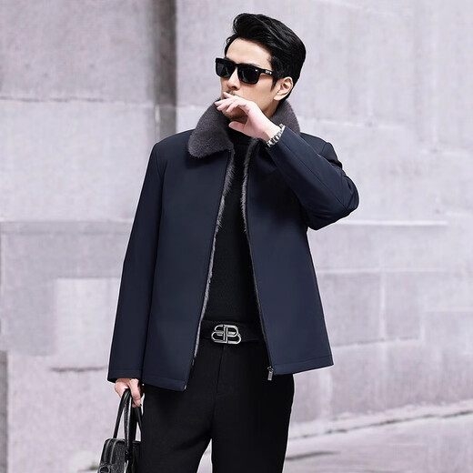 West Tour Nikki Men's Mink Liner Middle-aged and Old Short Winter Parka Haining Fur Jacket Mink Coat Men's Whole Mink Dark Navy (Gray Mink Velvet Whole Liner) 170/L