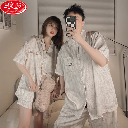 Langsha Bingsi Pajamas Suptare для мужчин и женщин Лето-элитный высококачественный короткий рукав может носить за пределами нового домашнего набора домашней одежды YYZ983 M Стиль женского (предполагаемый вес) 80-105JIN [JIN равно 0,5 кг]