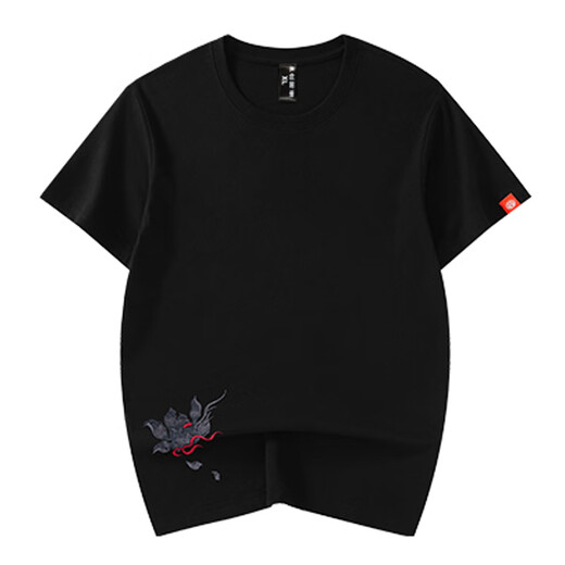 天龙致尊（Denon supreme）短袖刺绣t恤男女潮牌夏季中国风蝴蝶梅花宽松潮流情侣装国潮T恤衫 T723黑色 XL码（建议136-155斤）
