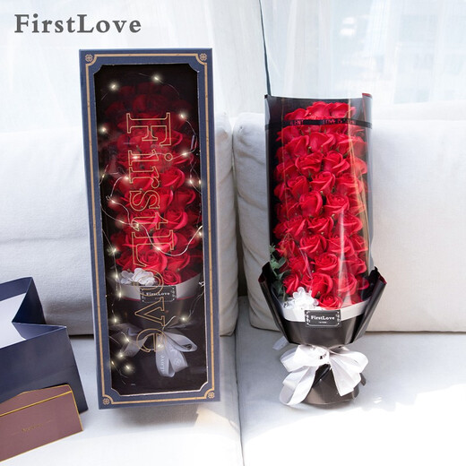 FirstLove 51 red rose eternal soap flowers delivered in the same city for New Year, Valentine's Day, birthday gift for girlfriend, non-flowers