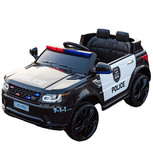 Agulun toy car can sit on children's electric car four-wheel little boy police car female baby baby stroller with remote control car high-end white + leather seat + FB soft wheels