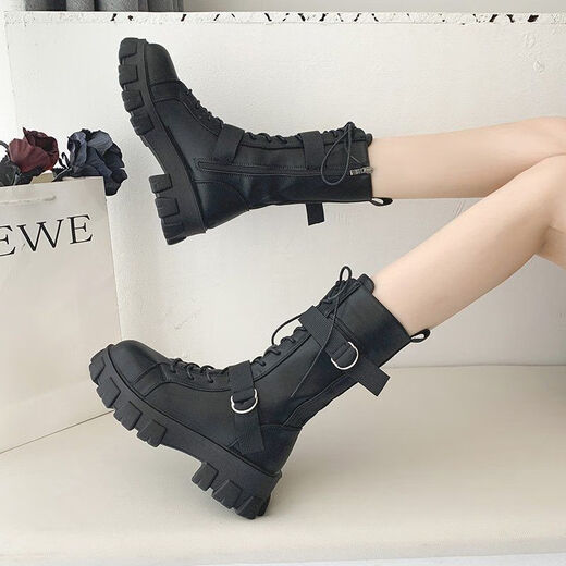 Mei Ben only 20 cm height-enhancing shoes Martin boots cos British style COS special motorcycle boots large size British style showing thin legs upgraded black 38