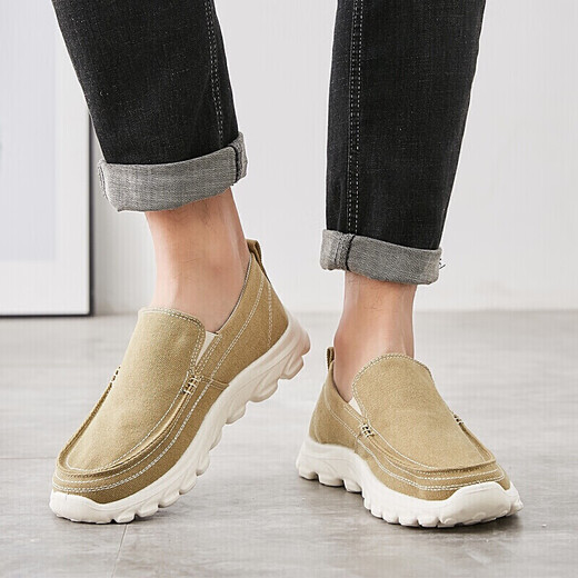 Pull back men's shoes canvas shoes breathable sports casual shoes one-leg low-cut trendy sneakers WXY-B011Z khaki 42