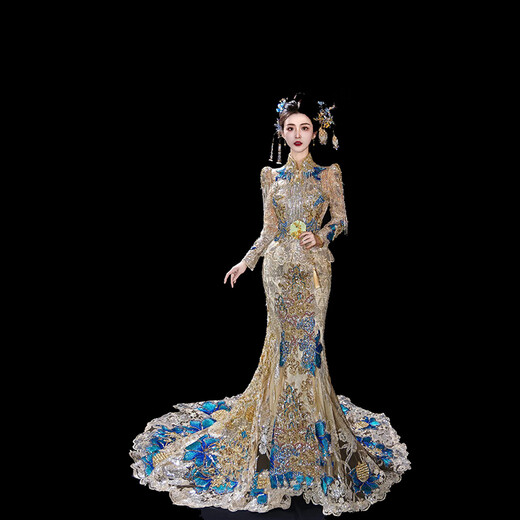 Wen Mi Golden Xiuhe Clothing Blue Heavy Industry Wedding Wedding 2024 Nuevo vestido de novia chino de novia Toast Toast Ropa Phoenix Crown y Red Winter Gold Blue 2xl