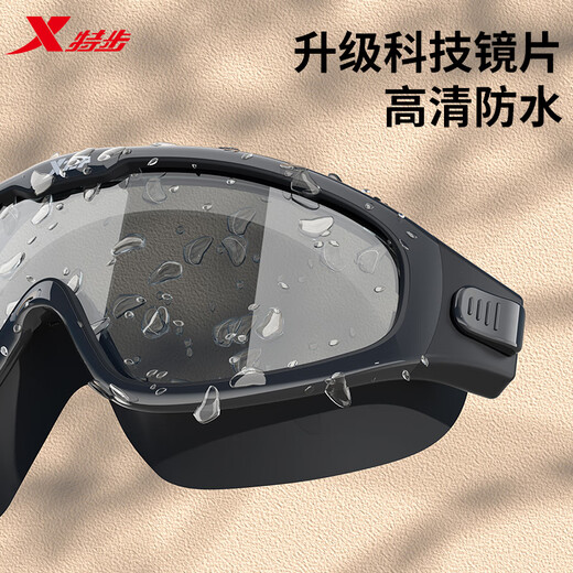 Xtep swimming goggles for men, waterproof, anti-fog, high-definition, professional myopia, large-frame swimming goggles for men and women, swimming cap and equipment, diving goggles, brown and black (with earplugs and nose clip + goggle case) 600 degrees