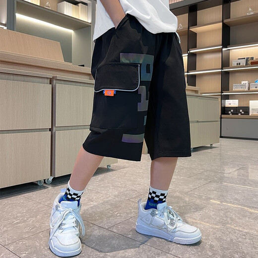尚学季 童装男童七分裤夏季工装裤中大童薄款裤子儿童中裤洋气马裤洋气 【681】速干黑色 130 高125CM左右 重55斤以内