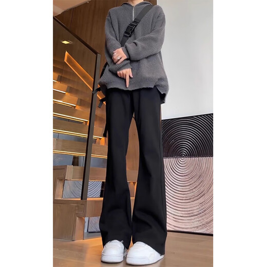 POUM American High Street Jeans Straight Spring y Autumn Summer Style Summer Style Trendy Black Sci-Fitting Pants Versátiles DFFS-701 L (tamaño es pequeño, se recomienda elegir una talla más grande)