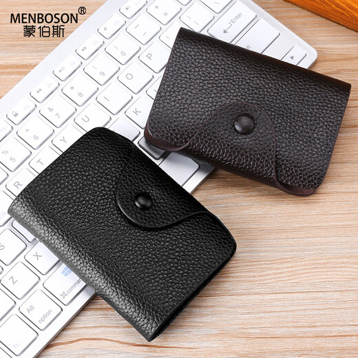 Momboska bag men's first-layer cowhide large-capacity coin purse with multiple card slots for bank cards, documents, anti-theft card storage bag, black simple style, anti-theft 20 cards + 2 mirror windows